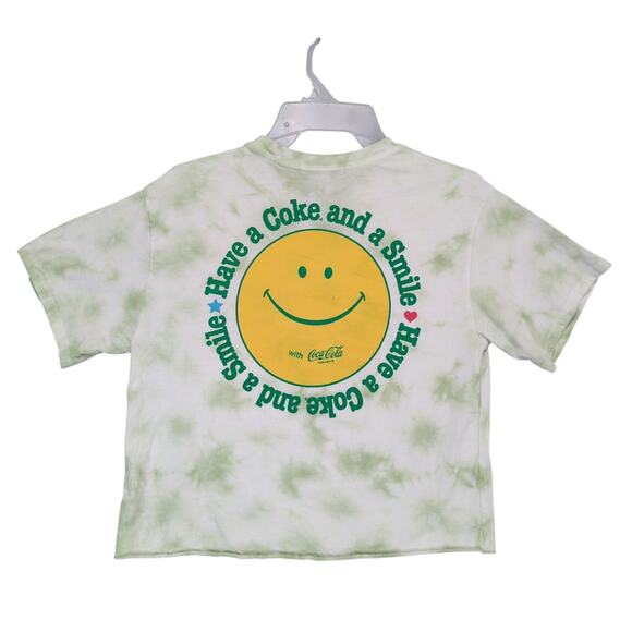 Coca-Cola Women's S Have a Coke and Smile Tie Dye Crop Top T-Shirt, Smiley Face - Picture 1 of 6